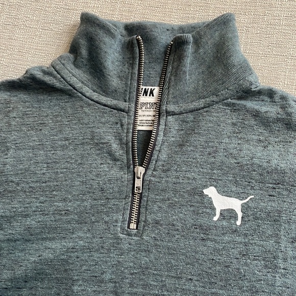 NEW Victoria’s Secret Pink Gray Quarter Zip with Arm Logos - Picture 3 of 6